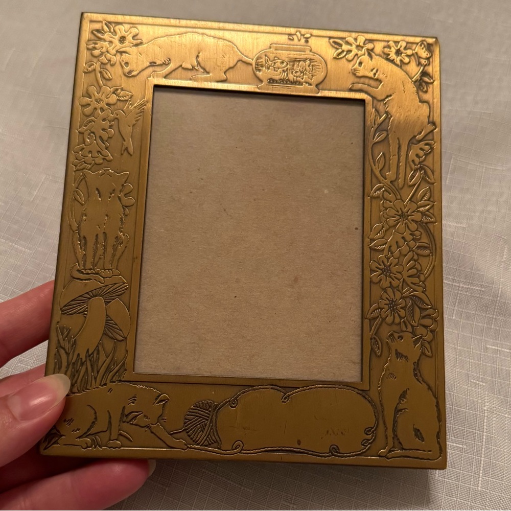 Vintage antique M. W. CARR & CO BRASS embossed cat art deco Ornate Picture Frame